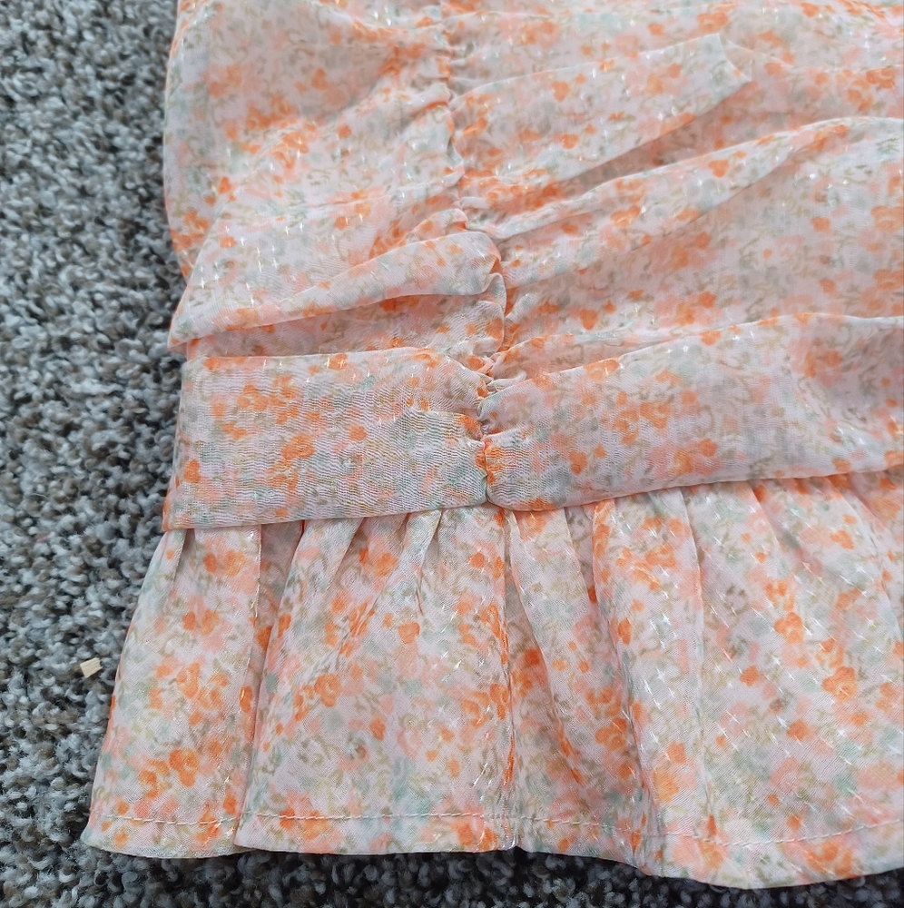 Lulu's Ruche Toward Spring Orange Floral Print Ruched Mini Skirt NWT - Picture 5 of 11